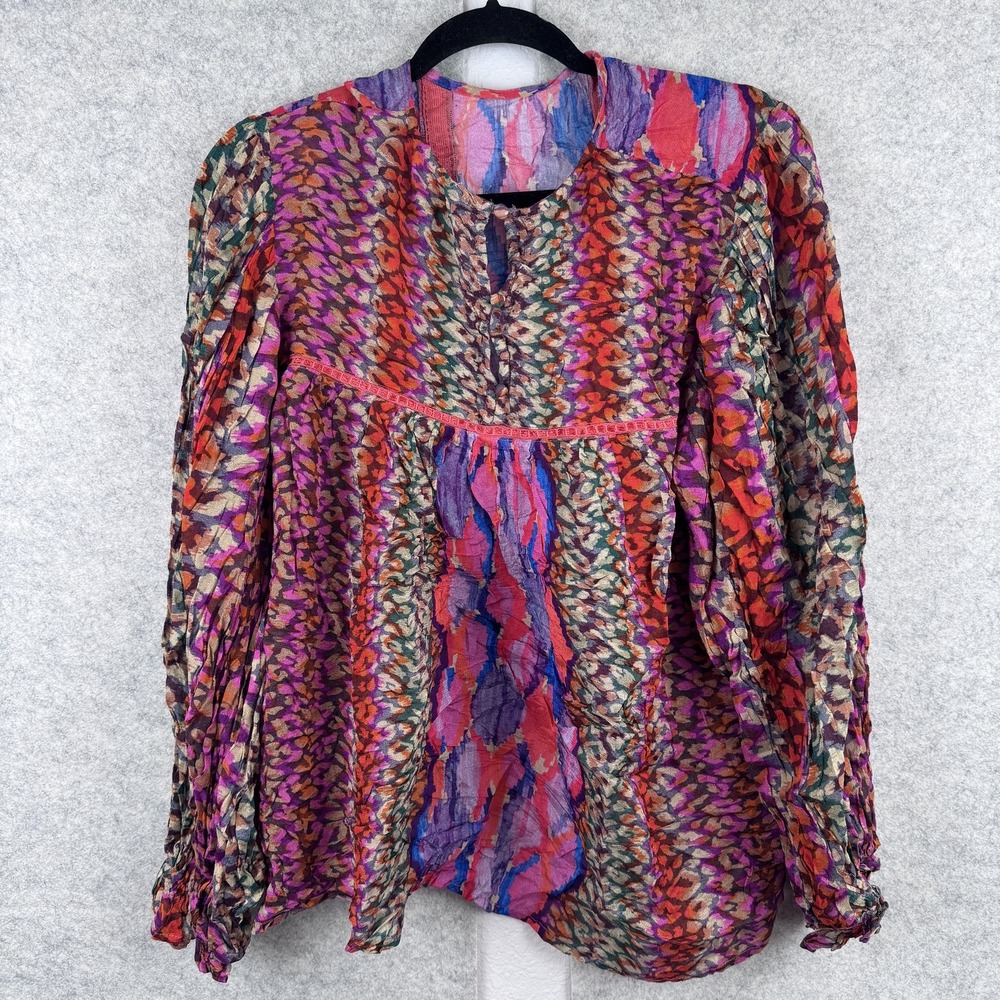 Bl^nk London Blouse Womens Medium Multicolor Animal Print Sheer Boho Tunic Top